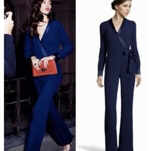 Diane Von Furstenberg Navy Wrap Jumpsuit
